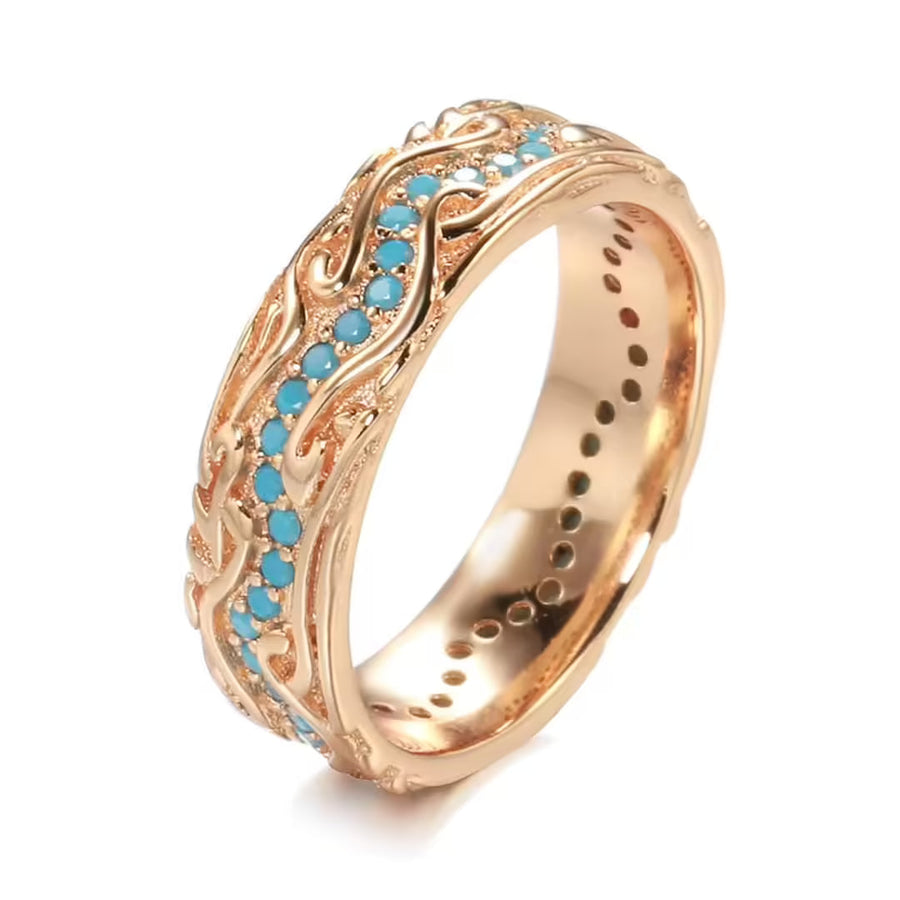 Anel Turquesa Ouro Rosa