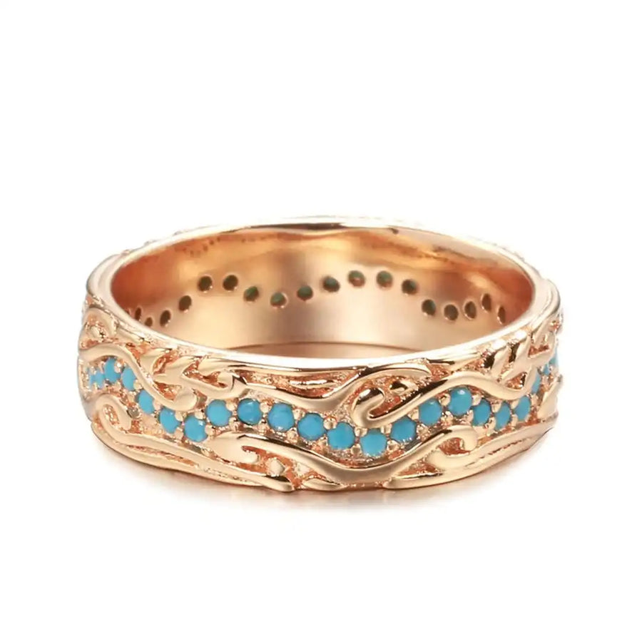 Anel Turquesa Ouro Rosa