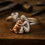 Bague Chien Faite Main en Argent Sterling 925 avec Zirconium Cœur – Taille Ajustable