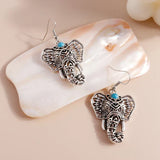 Boucles d'oreilles pendantes éléphant vintage argent style bohème