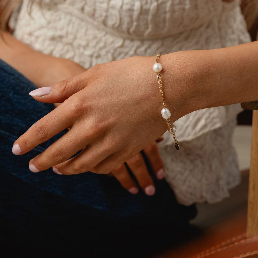 Pulseira Corrente Facetada com Pérola