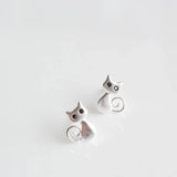 Boucles d'oreilles clous chat argentées