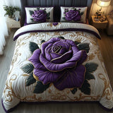 Colcha Acolchoada Rosa Violeta | 3 Peças com Duas Fronhas