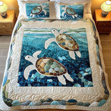 Colcha Acolchoada Tartarugas Marinhas | 3 Peças com Duas Fronhas