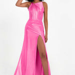 Elisabete | Vestido Maxi em Cetim Plissado com Abertura — Azálea