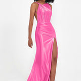 Elisabete | Vestido Maxi em Cetim Plissado com Abertura — Azálea