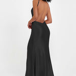 Elisabete | Vestido Maxi em Cetim Plissado com Abertura — Preto