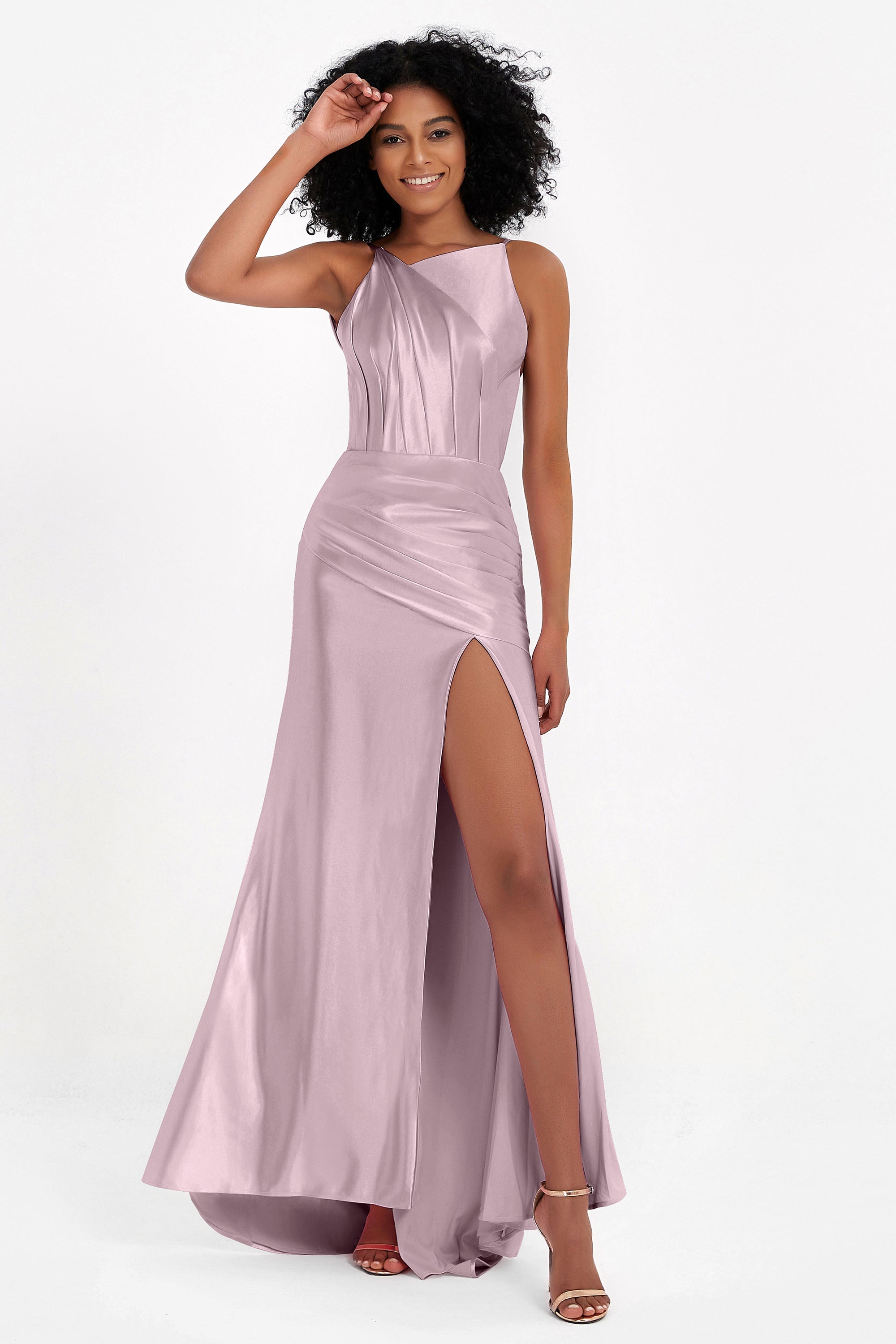 Elisabete | Vestido Maxi em Cetim Plissado com Abertura — Crepúsculo