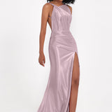 Elisabete | Vestido Maxi em Cetim Plissado com Abertura — Crepúsculo