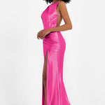 Elisabete | Vestido Maxi em Cetim Plissado com Abertura — Fúcsia