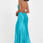 Elisabete | Vestido Maxi em Cetim Plissado com Abertura — Jade