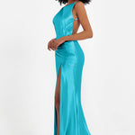 Elisabete | Vestido Maxi em Cetim Plissado com Abertura — Jade