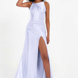 Elisabete | Vestido Maxi em Cetim Plissado com Abertura — Lavanda