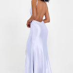 Elisabete | Vestido Maxi em Cetim Plissado com Abertura — Lavanda