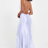 Elisabete | Vestido Maxi em Cetim Plissado com Abertura — Lavanda