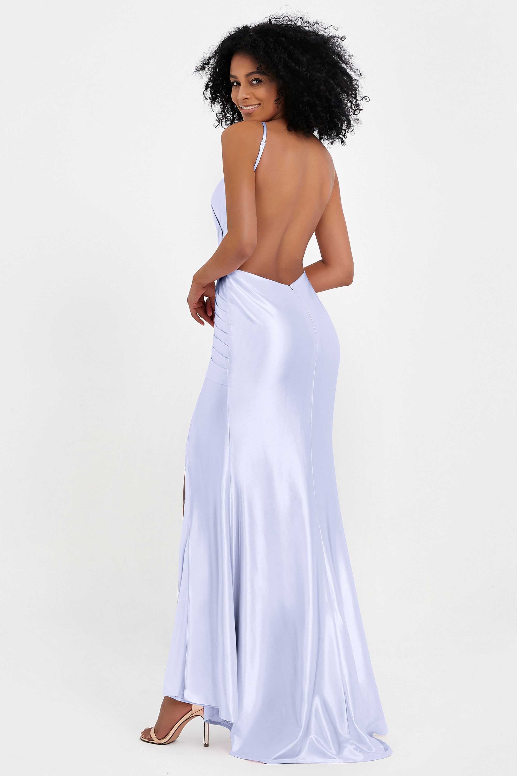 Elisabete | Vestido Maxi em Cetim Plissado com Abertura — Lavanda