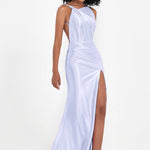 Elisabete | Vestido Maxi em Cetim Plissado com Abertura — Lavanda