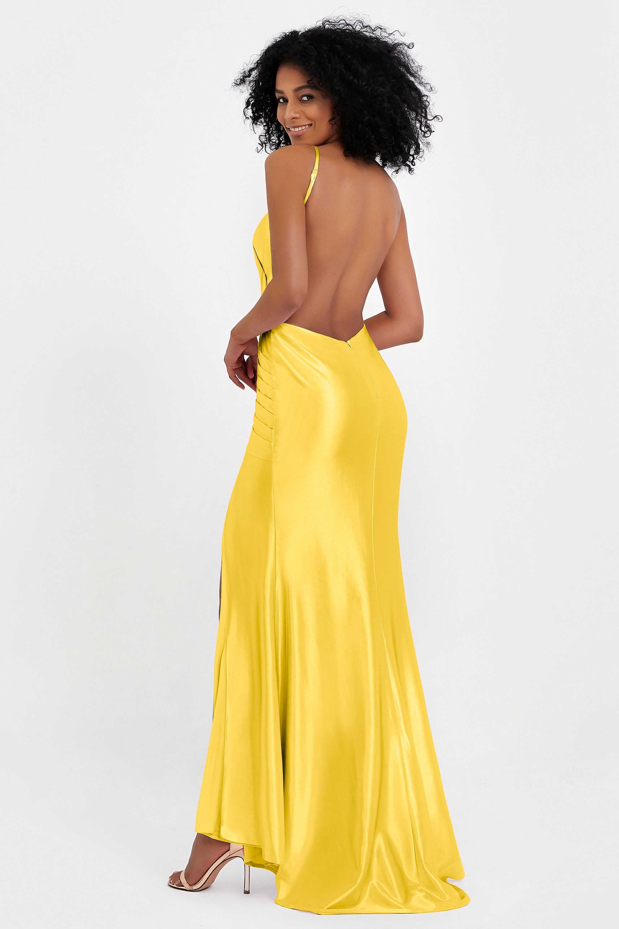 Elisabete | Vestido Maxi em Cetim Plissado com Abertura — Calêndula