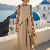 Vestido longo fluido com detalhe estruturado