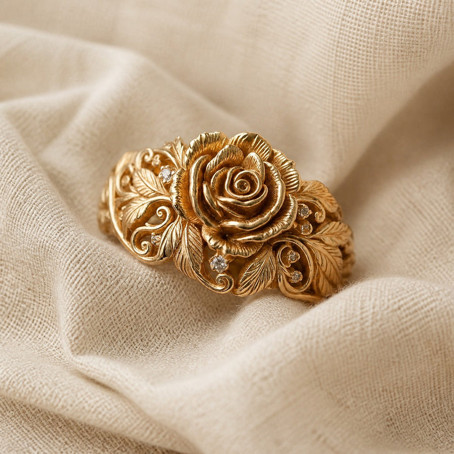 Anel Flor Majestoso Dourado