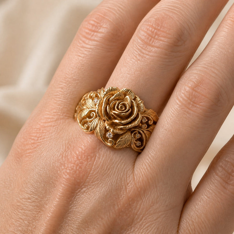 Anel Flor Majestoso Dourado