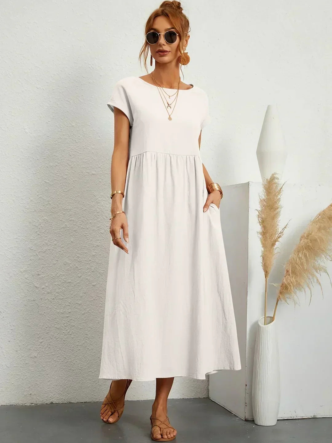 Maia | Vestido Midi Branco Leve e Fresco