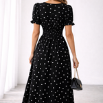 Letícia | Vestido Midi de Bolinhas com Folhos