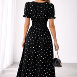 Letícia | Vestido Midi de Bolinhas com Folhos