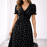 Letícia | Vestido Midi de Bolinhas com Folhos