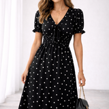 Letícia | Vestido Midi de Bolinhas com Folhos