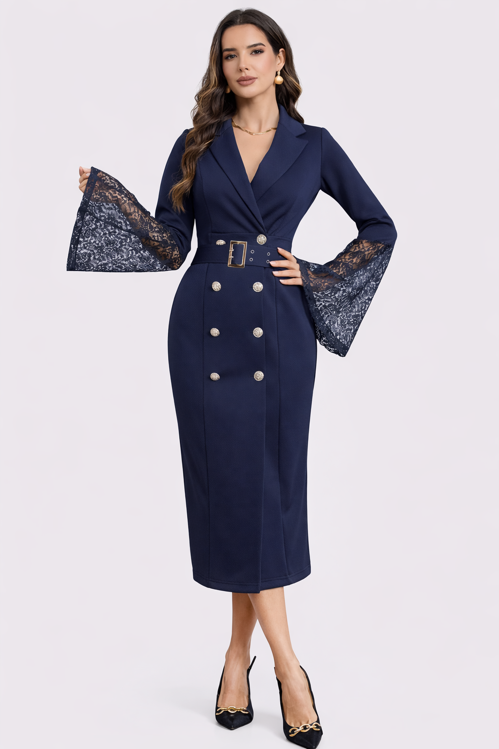Jéssica | Vestido Midi com Mangas em Renda