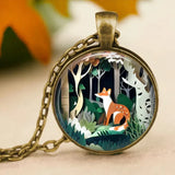 Collier pendentif en verre avec animal esprit de la forêt