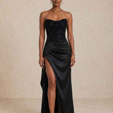 Vestido longo com corpo de lantejoulas