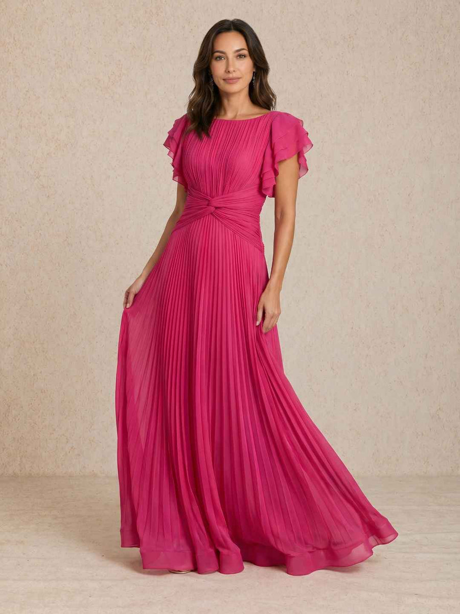 Vestido plissado com detalhe de nó