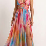 Vestido longo estampado multicolor