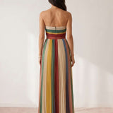 Vestido longo plissado multicolor