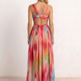 Vestido longo estampado multicolor