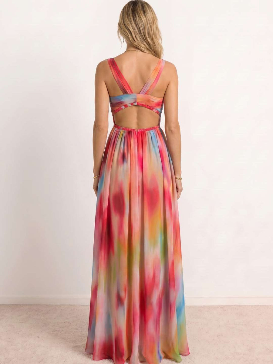 Vestido longo estampado multicolor