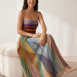 Vestido longo plissado multicolor