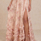Vestido longo com decote halter e abertura