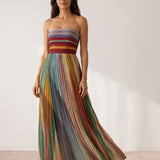 Vestido longo plissado multicolor