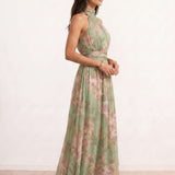 Vestido longo com decote halter e estampado floral