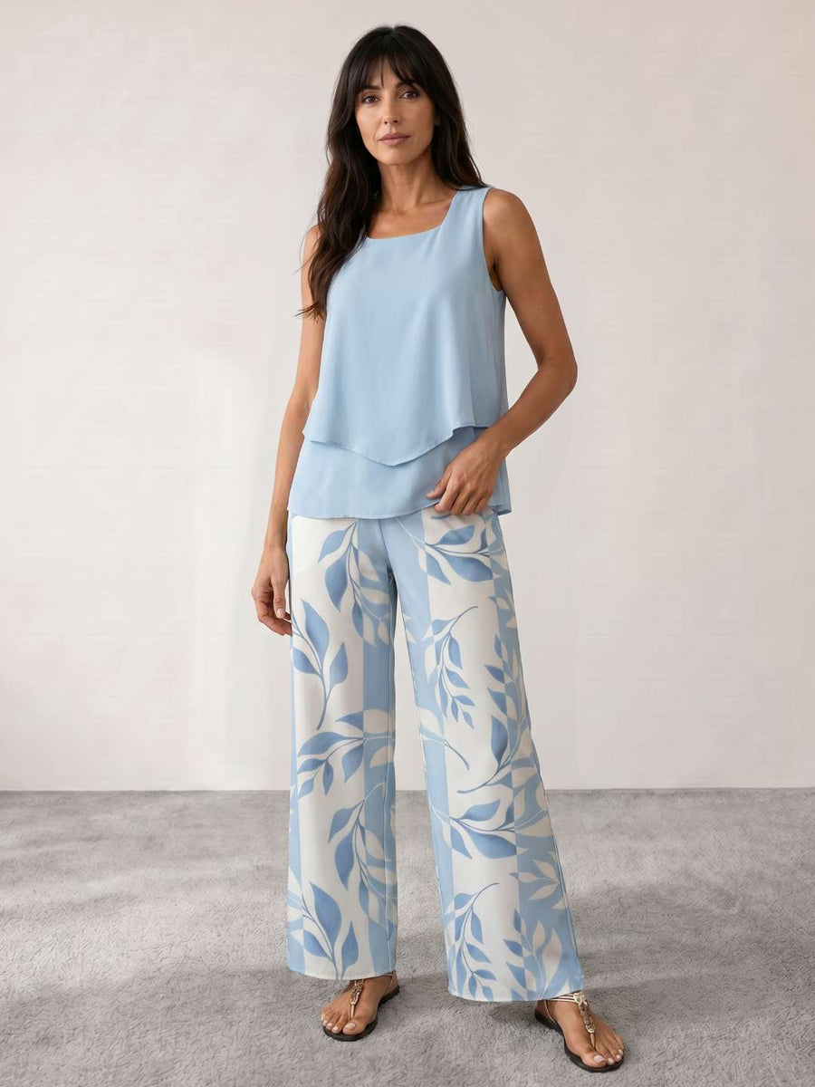Conjunto fluido estampado de duas peças
