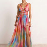 Vestido longo estampado multicolor