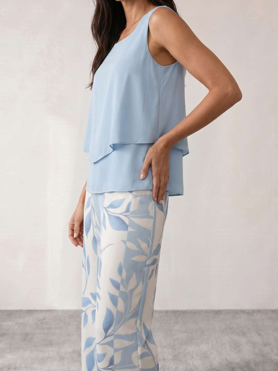 Conjunto fluido estampado de duas peças