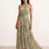 Vestido longo com decote halter e estampado floral