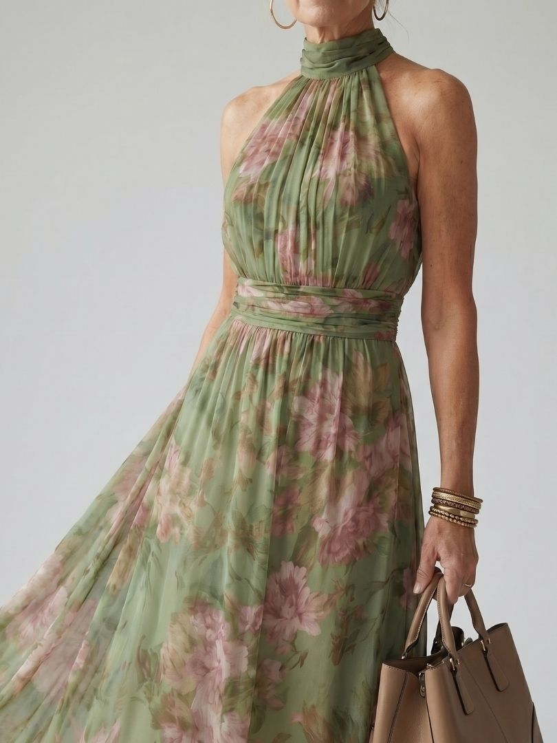 Cármen | Vestido Midi Floral com Decote Halter