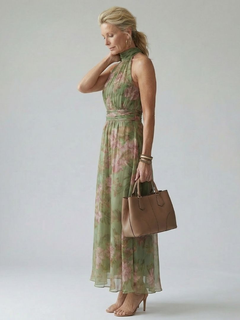 Cármen | Vestido Midi Floral com Decote Halter