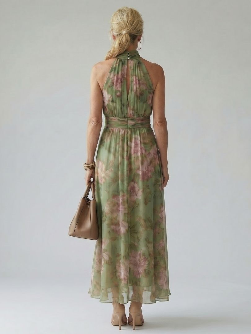 Cármen | Vestido Midi Floral com Decote Halter