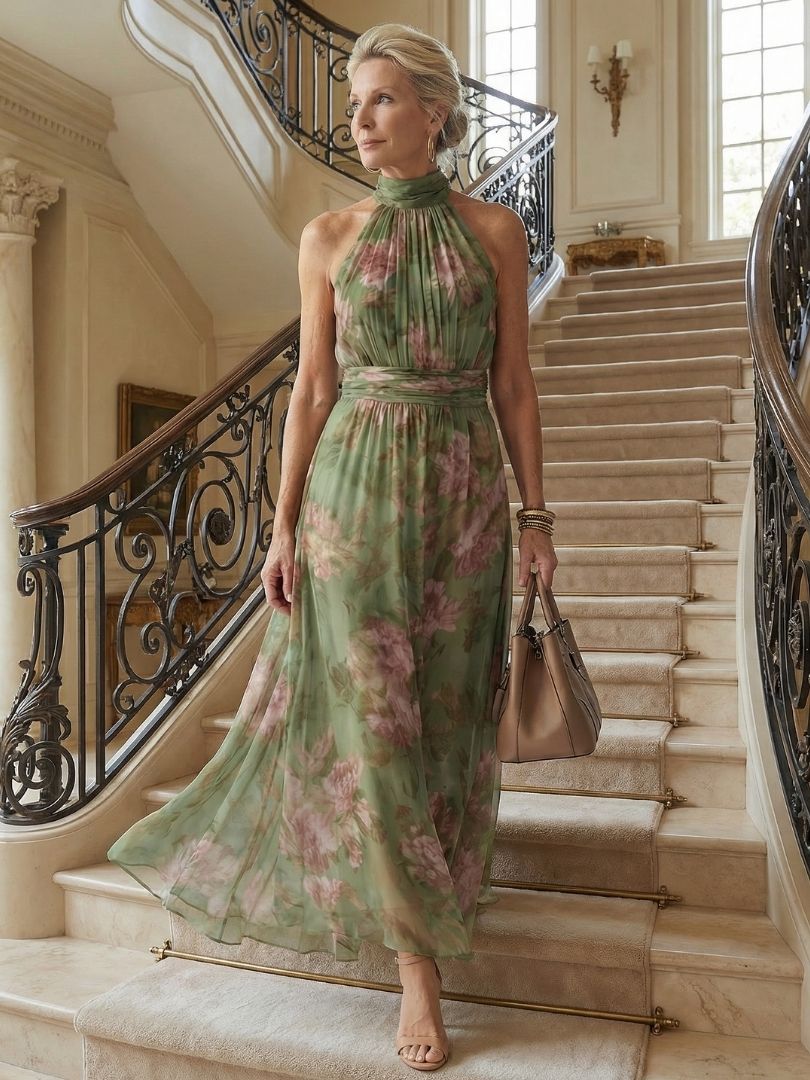 Cármen | Vestido Midi Floral com Decote Halter